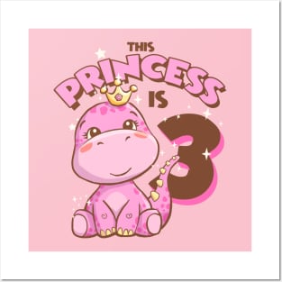 This Princess is 3 Girls 3th Birthday Pink Dinosaur Party Posters and Art